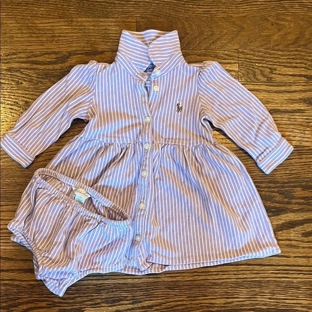 Ralph Lauren Striped Purple Baby Dress with Bloomers 6M